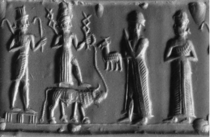 Mesopotamian relief of pagan gods - god Adad standing on an unidentified animal 