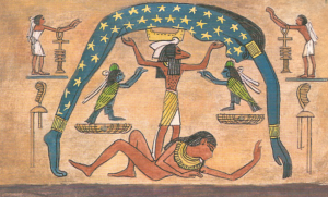 Egyptian flat plane and firmament with stars