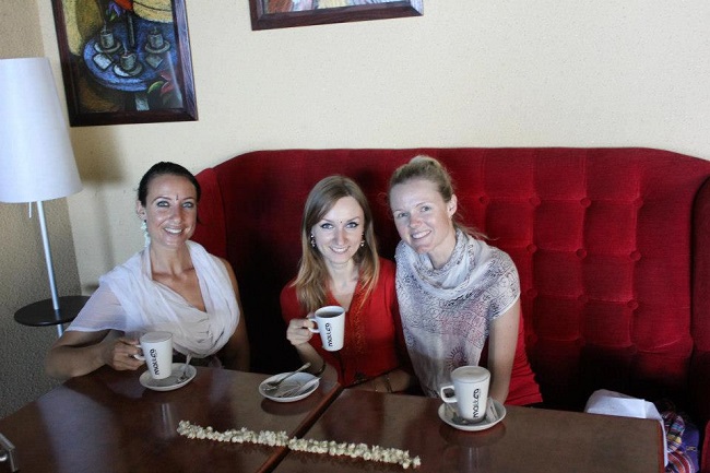 With friends in a cafe in South India